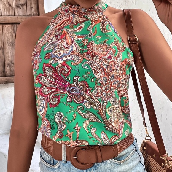 Boho Floral Paisley Print Halter Top - Picture 3 of 9